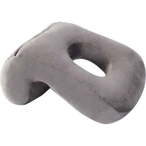 Oreiller Multifonctionnel Coussin Sommeil Sieste de Bureau Avion Voiture Canapé Lit 32x22x13cm/12.60x8.66x5.12 Gris (1/2)
