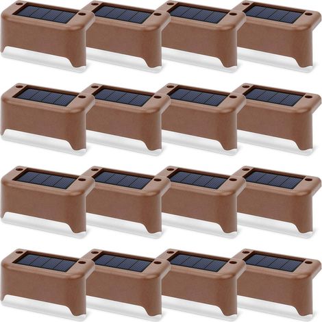 Lot de 16 lampes solaires pour terrasse, escaliers et garde-corps, étanches, à LED (blanc chaud). (1/5)