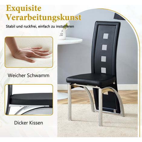 Set de 2 chaises de salle à manger design européen, motif perforé, simili cuir noir, pieds en métal argenté, hauteur 102,5 cm, idéales pour salon ou séjour moderne. (1/5)