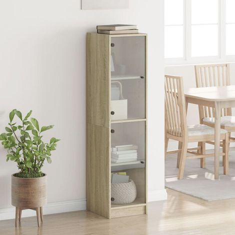 Buffet de Cuisine avec Portes en Verre, Meuble Rangement Hauteur 142 cm, Couleur Chêne Sonoma, 35 x 37 x 142 cm (1/5)