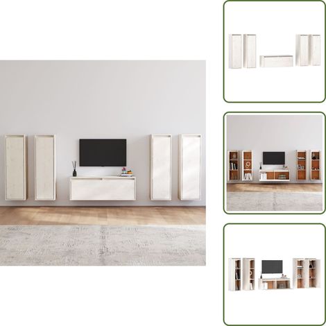 The Living Store Mobili Porta TV 5 pz Bianchi in Legno Massello di Pino - Armadi TV
