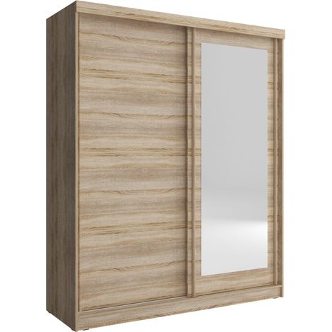 ALASKA Kleiderschrank 200 cm mit 2 schiebetüren spiegel sonoma eiche