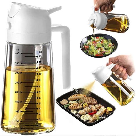 Distributeur et vaporisateur d'huile d'olive 2 en 1 pour cuisine friteuse à air chaud salades - 470 ml noir et blanc (1/5)