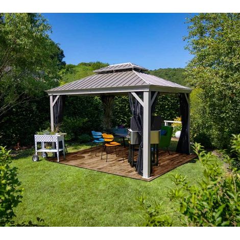 Sojag Aluminium Pavillon Messina 1216 incl. moustiquaire Champagne 363x483x307 cm (1/5)