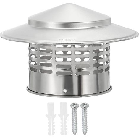 Chapeau de Cheminée de 6", Acier Inoxydable 304, Capuchon Couverture de Cheminée Rond avec Écran de Protection de Toit et Vis pour l'Échappement de Cheminée Extérieure du Poêle (1/5)