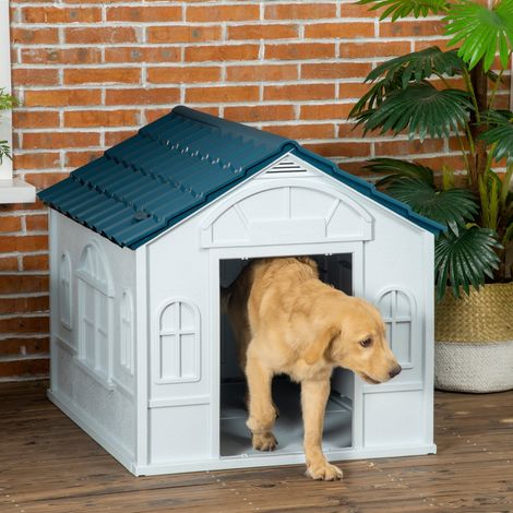 Niche étanche en polypropylène pour chiens moyens et grands, poids max. 30 kg. 84,2 x 98,2 x 82 cm. Bleue.