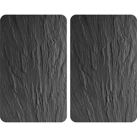 WENKO Copertura universale XL per piano cottura in ardesia, set da 2, adatta a tutti i tipi di fornelli, nero, vetro temperato multicolore, plastica (TPE) grigio chiaro, plastica trasparente