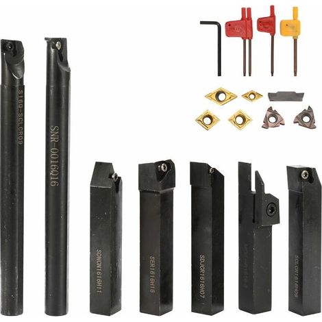 EASYCOMFORT Ensemble de 7 tiges d'alésage 16mm en acier avec inserts en carbure et clé, outils de tournage pour tour métal, support de barre d'alésage DIY (1/5)