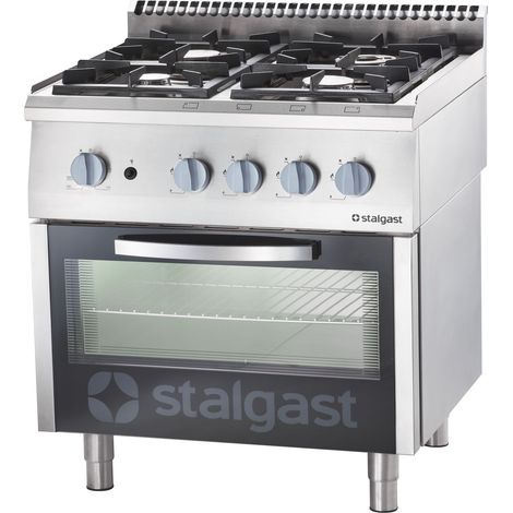 Fourneau à Gaz 4 Brûleurs (3.5 + 5 + 2x7) avec Four à Gaz - G20 ou G30 - Stalgast (1/2)