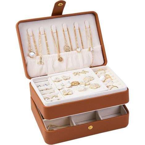 Boîte à Bijoux de Voyage, Rangement Bijoux Portable,Boite a Bijoux Fille Cuir à 2 niveaux,Boucles D'oreilles, Idée Cadeau pour Femmes et Filles (1/5)