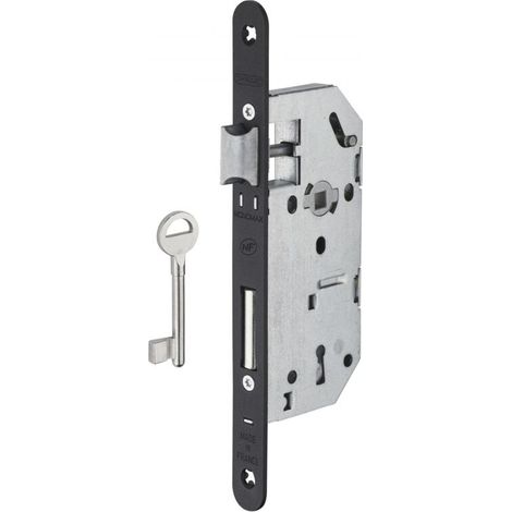 Serrure encastrable à clé pour porte de chambre – Axe 45mm – Têtière acier à bouts ronds – 2 clés incluses – Demi-tour réversible (1/4)
