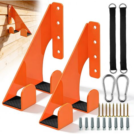 2 Jeu Porte Outils Mural en Acier Carbone avec 2 Support Debroussailleuse Mural et Sangle Pendante Renforcée pour Fixer Objets Lourds au mur du Garage de Jardin Porte Débroussailleuse Murale Orange (1/5)