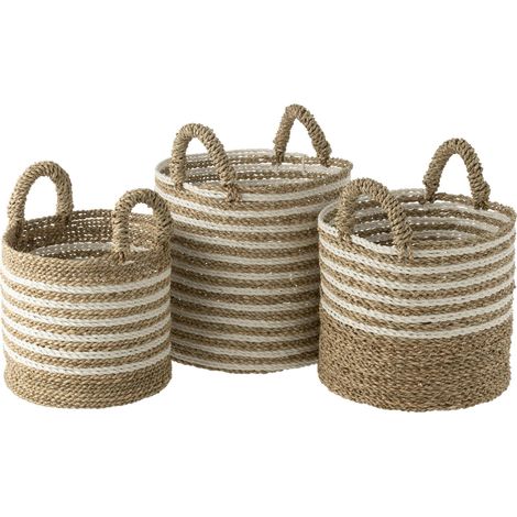 Panier de rangement raphia rayé blanc et naturel élégant - Naturel rayé blanc (1/3)