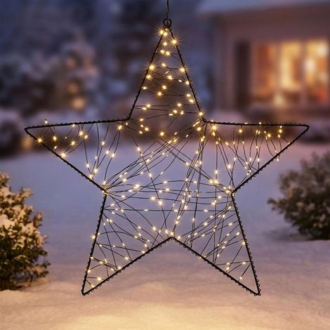 LED Leuchtstern zum hängen warm weiß dimmbar mit Timer - 256 LED - Garten Dekoleuchte 50 cm beleuchtet kabelgebunden für Außen