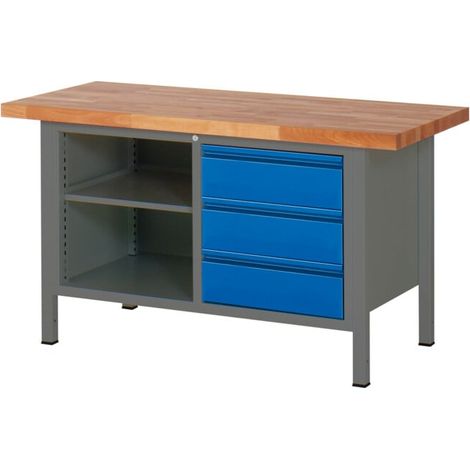 Etabli réglable en hauteur STIER Premium avec 3 tiroirs et un compartiment ouvert, lxPxH 1 500x700x840-1 040 mm, anthracite métallisé / RAL 5010