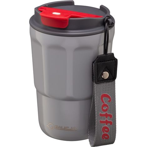 Taza térmica, botella, CAFÉ, 350 ml, acero inoxidable 18/10, plástico gris con detalle rojo (1/5)