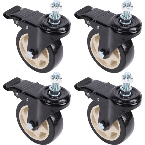 4 pouces roulettes set robustes à double verrouillage tiges filetées M12x30mm tige 360 degrés TPR pour meubles, établi, étagère filaire, chariot, boîte à outils (1/5)