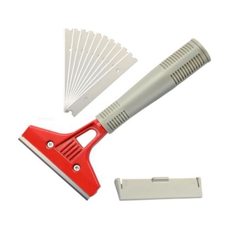 QORVA-Lot de 1 Industry Grattoir avec 10 Lames, Grattoir Plancha ​pour Papier Peint, Grattoirs pour Vitre, pour Colle, Carrelage de fenêtre, Voiture, Miroir, Nettoyage, Rouge