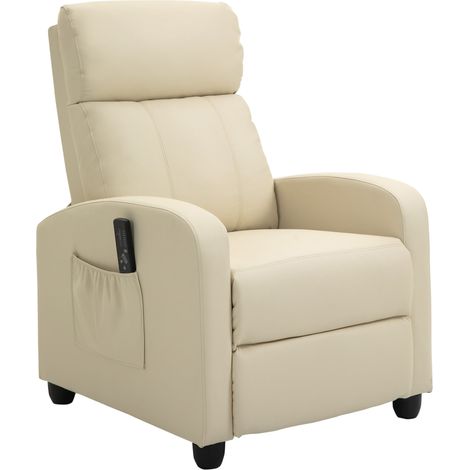 Poltrona Relax Massaggiante 68x88x98 cm con Telecomando in Similpelle Crema (1/5)