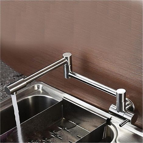 Robinet de Remplissage de Pot Articulation de Cuisine Robinet en Laiton Brossé Nickel Pot Filleur Double Montoir de Mur à Joint brossé Robinet Pliant (1/4)