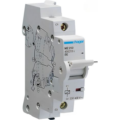 Hager – Bobine à manque de tension pour tableau électrique 230-415V AC 110-130V DC – Déclenchement à distance – Montage sur rail DIN