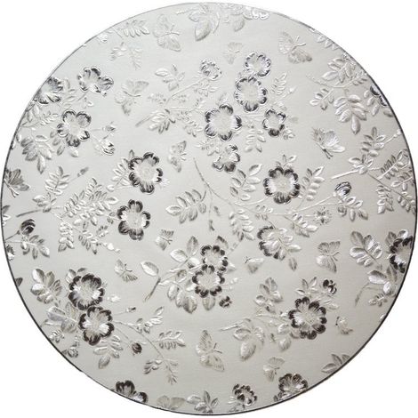Dessous d'assiette de présentation rond fleurs argentées en plastique blanc et argent 38 x 38 cm - PANGIVO (1/2)