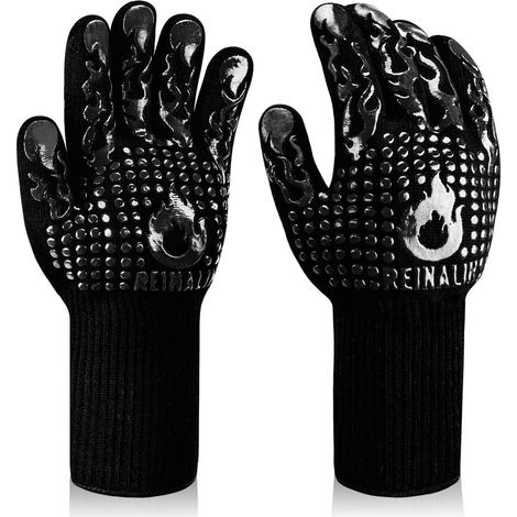 Gants de Barbecue, Gants de Four Résistant à la Chaleur jusqu'à 500°C Gants de Gril de Cuisson en Silicone Antidérapants (L/XL/XXL, Noir-F1) (1/5)