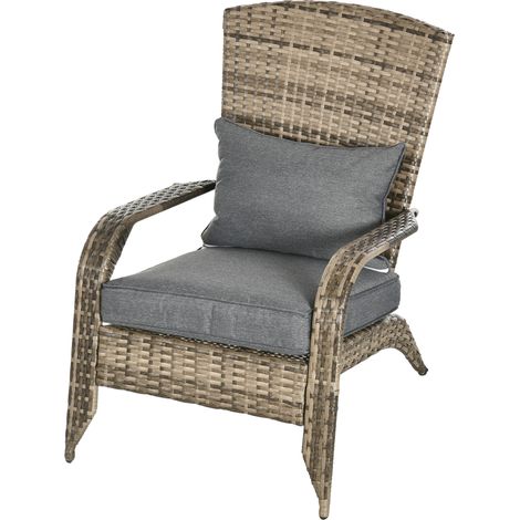 Chaise de jardin avec accoudoirs, rotin et acier, 64 x 80 x 90 cm, marron et gris (1/5)