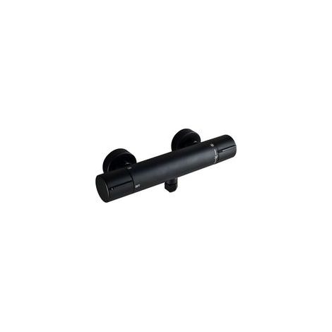 Mitigeur de douche thermostatique noir en laiton – Température sécurisée à 38°C – Raccordement mural avec 2 sorties – Compatible chauffe-eau (1/4)