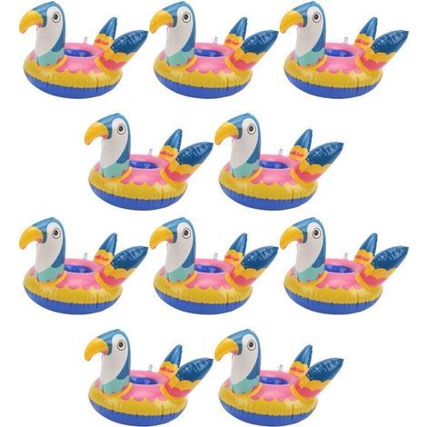 Lot de 10 porte-gobelets gonflables portables en forme d'oiseau mignon pour piscine, décoration flottante (1/5)
