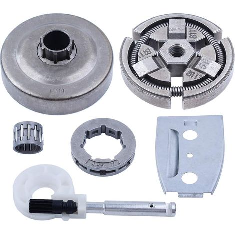 Cloche d'embrayage 325-7 dents, couronne et bouton de pompe à huile, plaque guide pour pièces de tronçonneuse Husqvarna 51 55 55 NEUF (1/5)