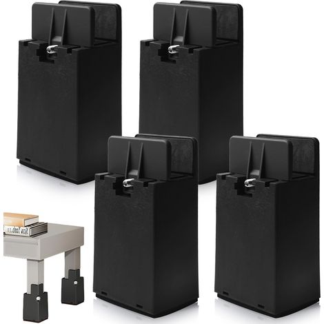 Lot de 4 rehausseurs de meubles de 10 cm avec pince à vis réglables pour pieds de chaise carrés de 10 à 37 mm de large - Pour lit, canapé, bureau, armoire, table, rehausseur de chaise - Charge lourde (1/5)
