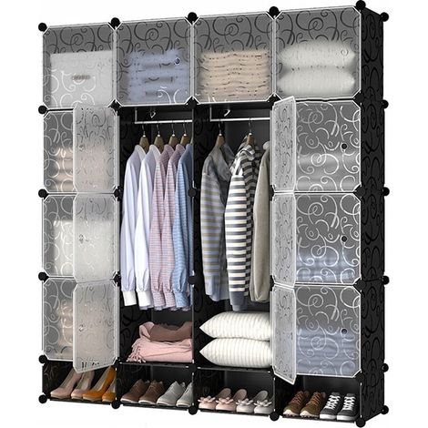Großer modularer Kleiderschrank, Regal, Kleiderstange, XXL, schwarz, hoch, geräumig (1/5)