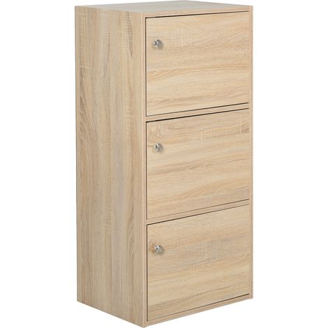Mobiletto Multiuso con 3 Ripiani in Legno e 3 Antine per Casa, Camera, Soggiorno o Ufficio, 48x34x100cm