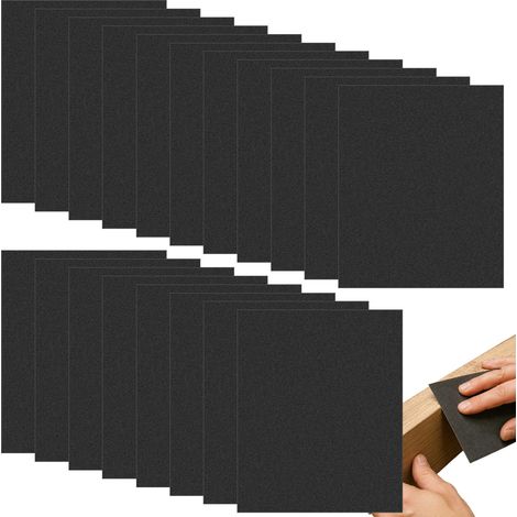 18 Pièces Papier Abrasif 230 x 280 mm, Papier à Poncer 120/180/240/320/400/600/800/1000/2000 Grain, Papier de Verre Sec Humide pour Bois Métal Carrosserie Auto Polissage (1/5)