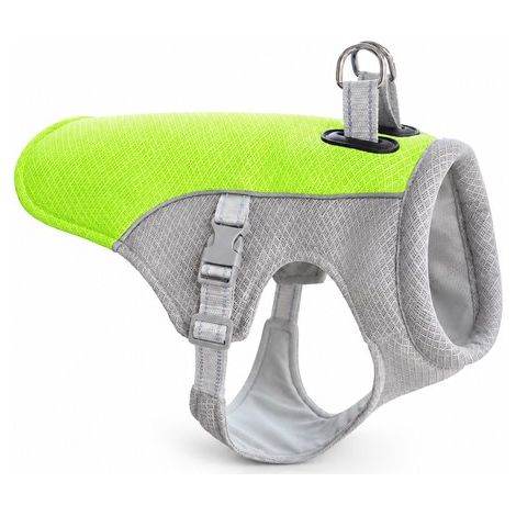 Gilet rafraîchissant pour chien 25 x 18 x 4 cm, taille L, avec protection UV UPF 50+, respirant pour Bouledogue français et Carlin, vêtement d'été, vert fluorescent (1/5)