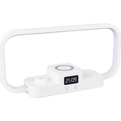 LED-Nachttischlampe (weiß), 3-in-1-Schreibtischlampe mit kabelloser Ladefunktion, kann als Nachtlicht verwendet werden, mit Display