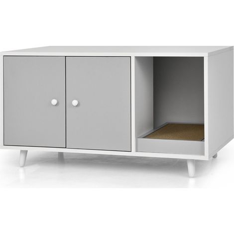 Lettiera per gatti 90 x 50 x 50 cm unità multifunzionale con accesso avvolgibile stile moderno MDF grigio 200012647