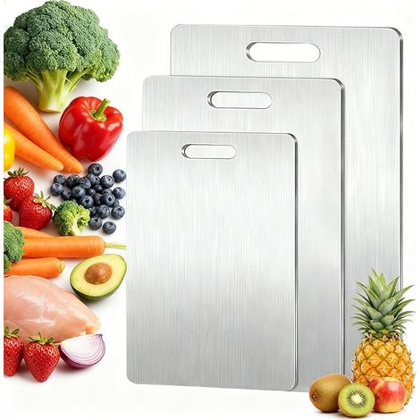 Planche à découper en acier inoxydable, double face, sans Bpa, résistant aux odeurs, planche à découper de cuisine, pour viande, fromage, légumes, fruits (1/5)