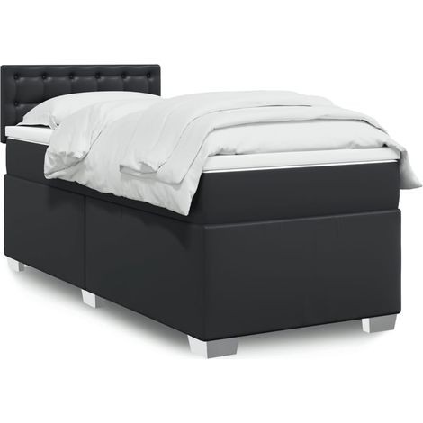 Cama box spring con colchón cuero sintético negro 90x190 cm