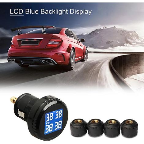 Système de surveillance de la pression des pneus TPMS pour voiture, système d'alarme de sécurité automobile, affichage LCD d'avertissement de pression des pneus avec 4 capteurs externes (1/5)