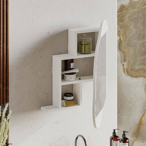 Miroir, Verre miroité, Objet d'ameublement Mural, Décoration avec Miroir, 60x13 h75 cm, Blanc (1/5)