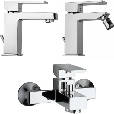 Verchromtes Bad-Armaturen-Set, Eckige Form, Modernes Design Infinity (1/5)