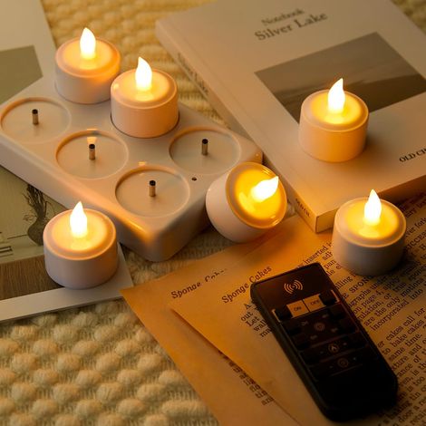 6 Bougies LED Rechargeables Flamme Vacillante avec Télécommande et Minuterie, 200 + Heures Decoration pour Noël, Valentine's Day, les Mariages, les Fêtes, Eid (1/5)