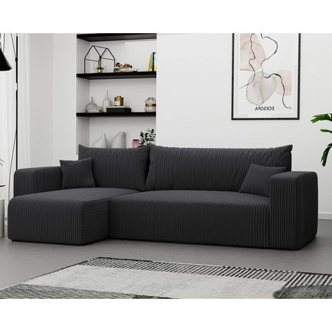 Ecksofa mit Schlaffunktion Sofa LUNA Stoff Poso Dunkelgrau Ottomane Links