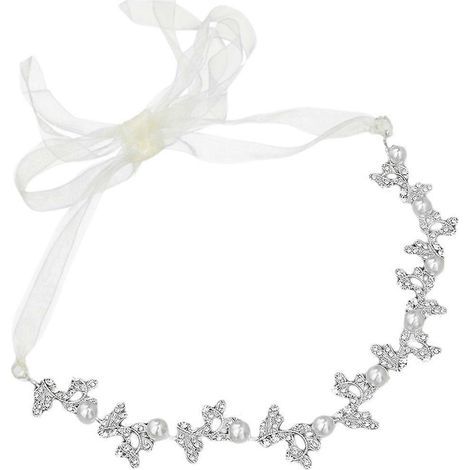 Silberner Kristallblatt-Haarreif, Haarband aus Legierung, künstlicher Perlen-Haarschmuck, trendiges Haaraccessoire für Hochzeits- und Urlaubsfotos – 30 x 2 cm – Silber (1/3)