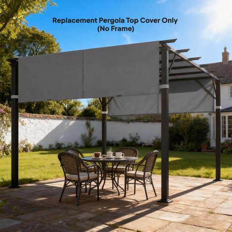 Lot de 2 toiles de rechange pour pergola rétractable 3x3m, 4,9x1,2m, polyester anti-UV, gris foncé (1/5)