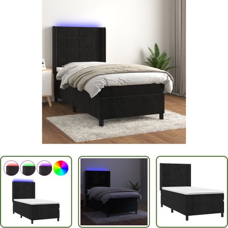 Matratze - Boxspringbett mit Matratze & LED Schwarz 90x190 cm Samt (1/5)