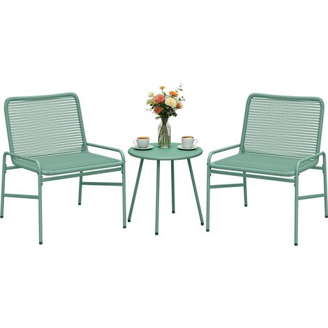 Pour 2 personnes, salon de jardin pratique avec 2 chaises et table ronde, résistant aux intempéries (1/5)