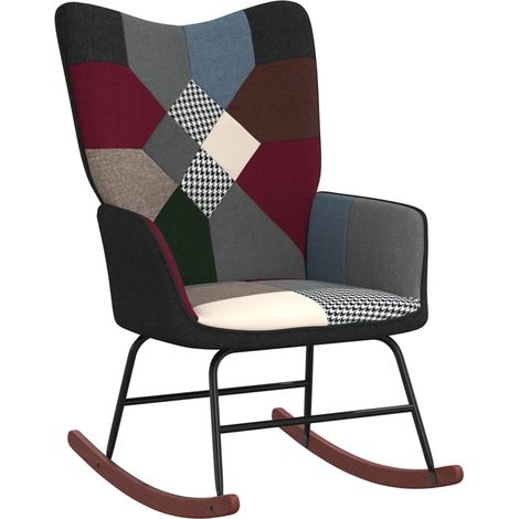 Chaise à bascule Fauteuil berçant - Chaise de salon Patchwork Tissu BonneVie-41656 (1/5)